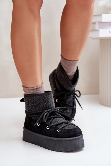 Snow Boots With Lacing On Platform Black Mavora 2