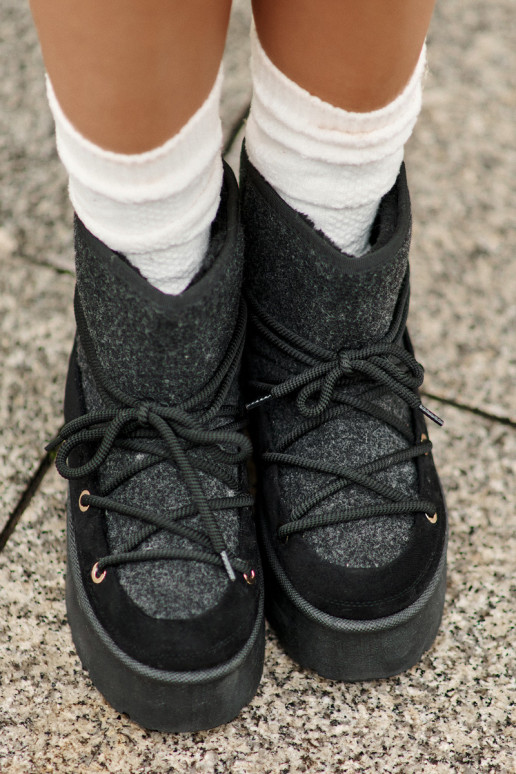 Snow Boots With Lacing On Platform Black Mavora Snow Boots With Lacing On Platform Black Mavora