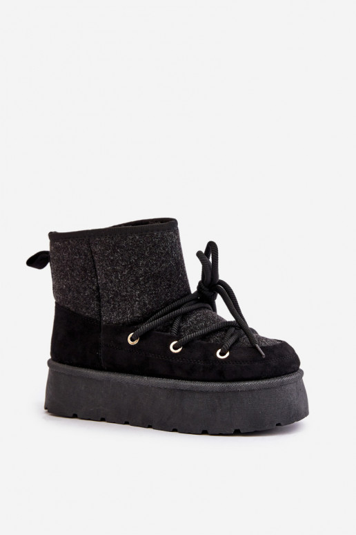 Snow Boots With Lacing On Platform Black Mavora Snow Boots With Lacing On Platform Black Mavora