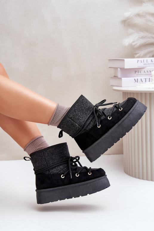 Snow Boots With Lacing On Platform Black Mavora Snow Boots With Lacing On Platform Black Mavora