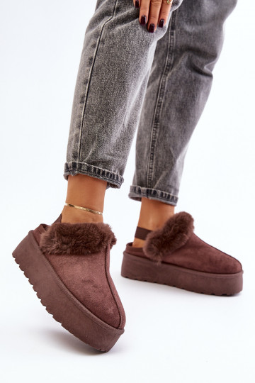 Women's Slippers On Platform With Fur Brown Linaris 2
