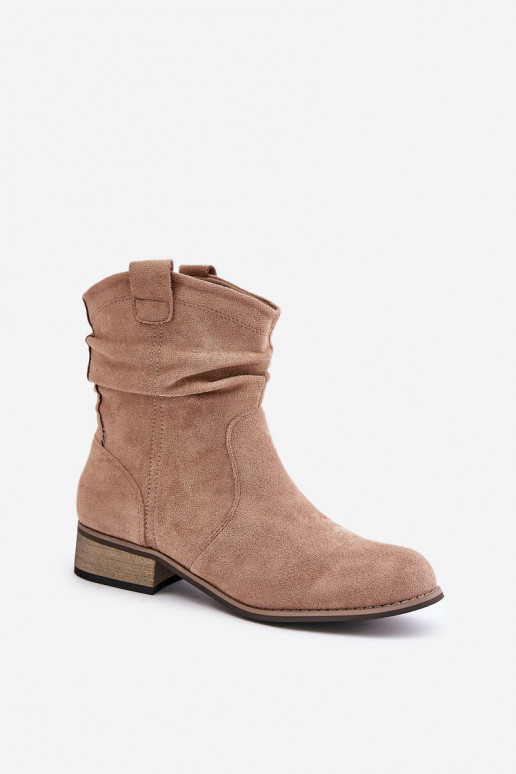 Insulated Ankle Boots With Wrinkling On Low Heel Beige Elletinnia Insulated Ankle Boots With Wrinkling On Low Heel Beige Elletinnia