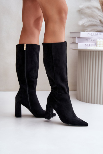 Knee High Block Heels Black Lannetea 2