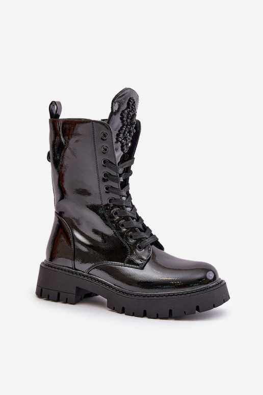 Lacquered Insulated Work Boots With Decoration Black Kelilea Lacquered Insulated Work Boots With Decoration Black Kelilea