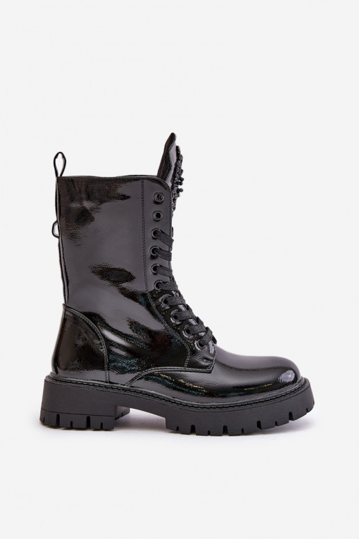 Lacquered Insulated Work Boots With Decoration Black Kelilea Lacquered Insulated Work Boots With Decoration Black Kelilea