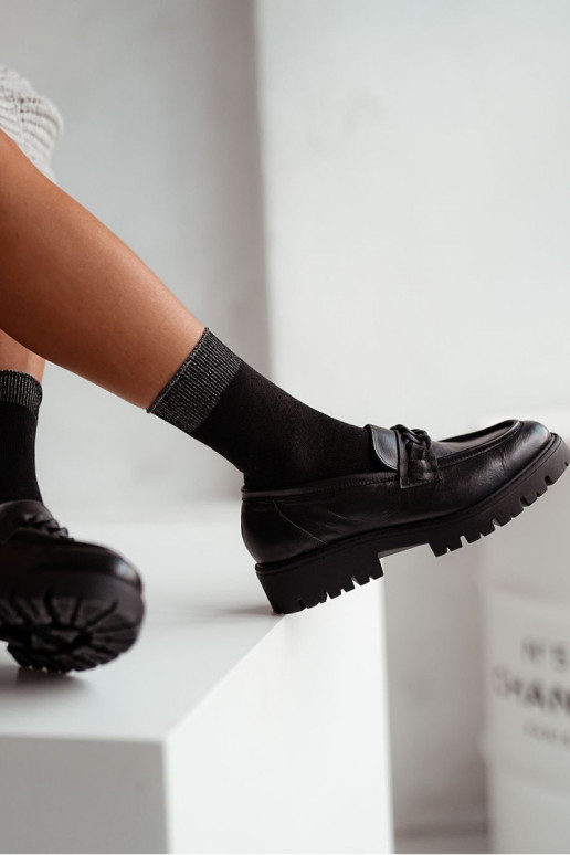 Women's Cotton Socks With Lurex Cuff Black Women's Cotton Socks With Lurex Cuff Black