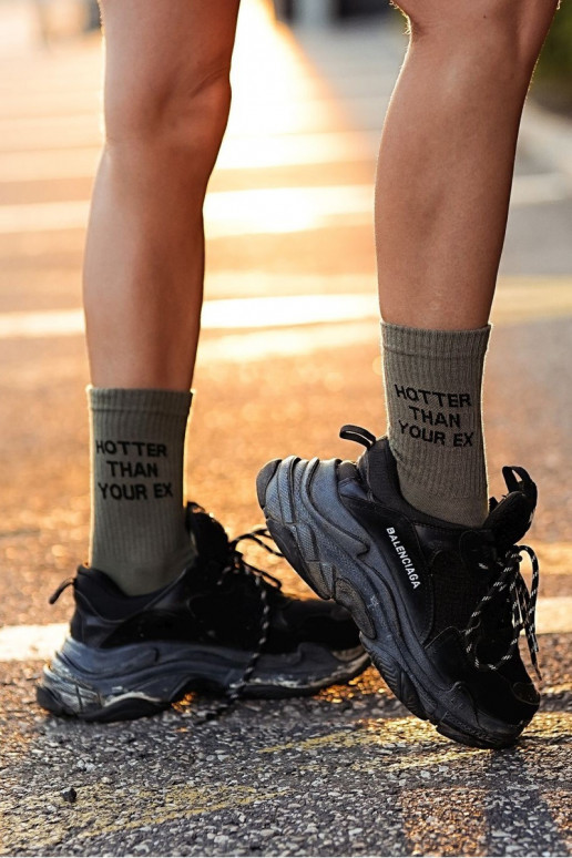 Women's socks with the text Hotter Than Your Ex olive Women's socks with the text Hotter Than Your Ex olive