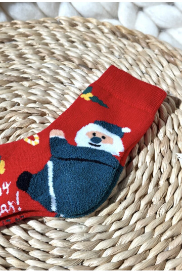 Children's Christmas Cotton Socks With Santa Red 2
