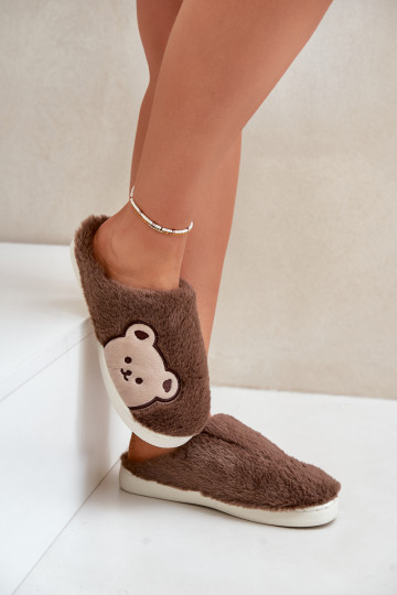 Fiorinella brown slippers with teddy bear fur