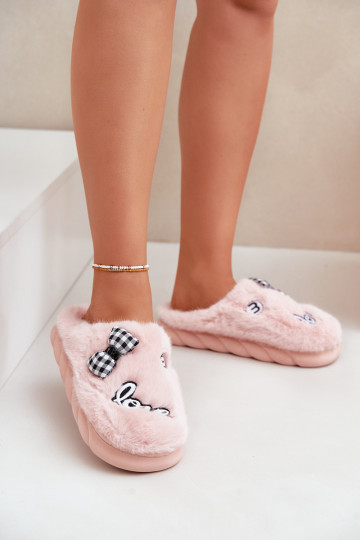 Women's Furry Slippers With Patches And Bow Pink Linnorelia 2