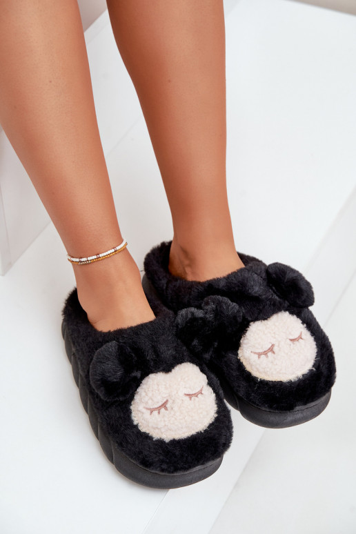 Warm Fur Slippers Women Black Jozelinetta