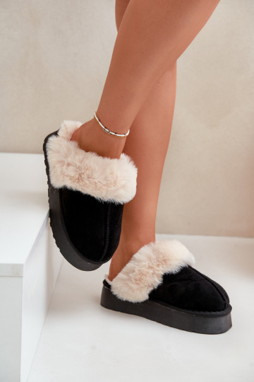 Women's Snow Slippers With Thick Sole And Fur Black Doriola 2