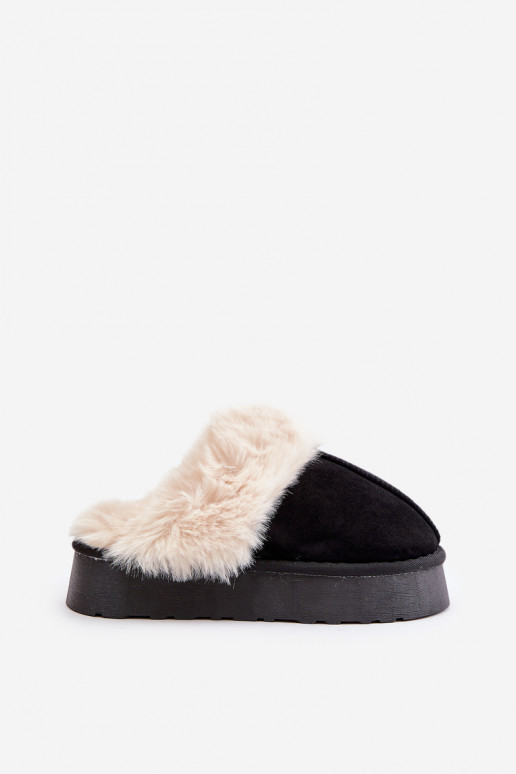 Women's Snow Slippers With Thick Sole And Fur Black Doriola