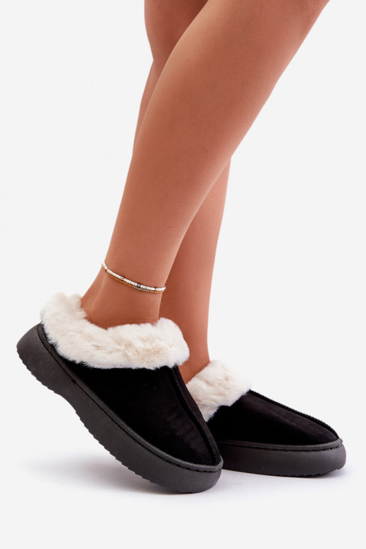 Women's Slippers With Fur Black Zinntia