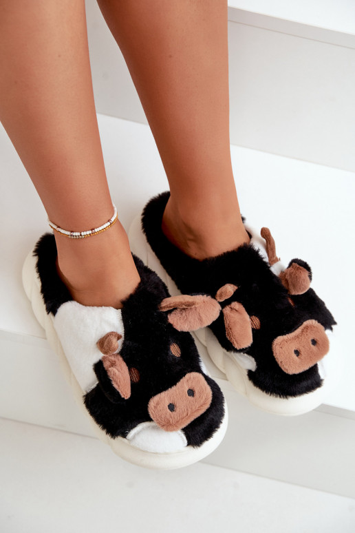 Women's black fur slippers cow Remiola Women's black fur slippers cow Remiola