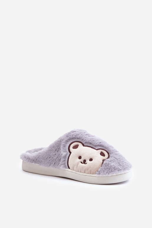 Women's furry slippers with a bear gray Fiorinella Women's furry slippers with a bear gray Fiorinella