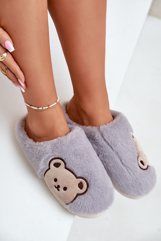 Women's furry slippers with a bear gray Fiorinella Women's furry slippers with a bear gray Fiorinella