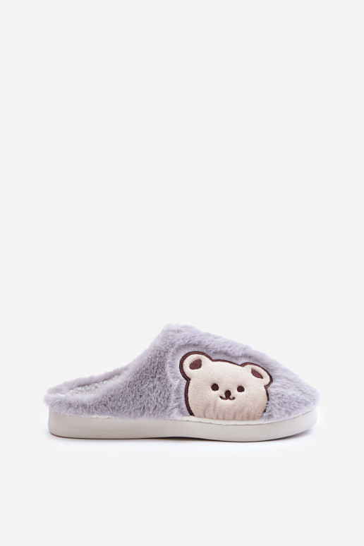 Women's furry slippers with a bear gray Fiorinella Women's furry slippers with a bear gray Fiorinella