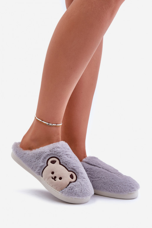 Women's furry slippers with a bear gray Fiorinella Women's furry slippers with a bear gray Fiorinella