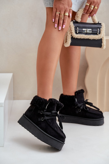 Women's Lace-Up Snow Boots with Thick Sole Black Loso 2