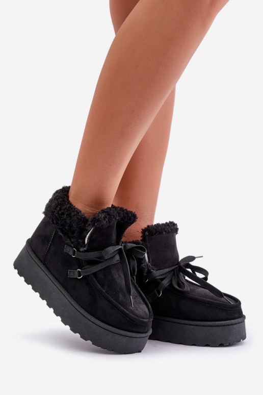 Women's Lace-Up Snow Boots with Thick Sole Black Loso