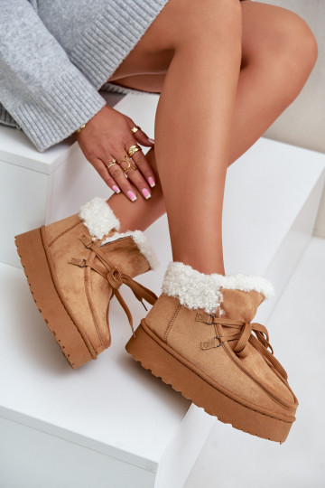 Śniegowce Damskie Na Platformie Z Futerkiem Typu Branek Camel Ciabellae