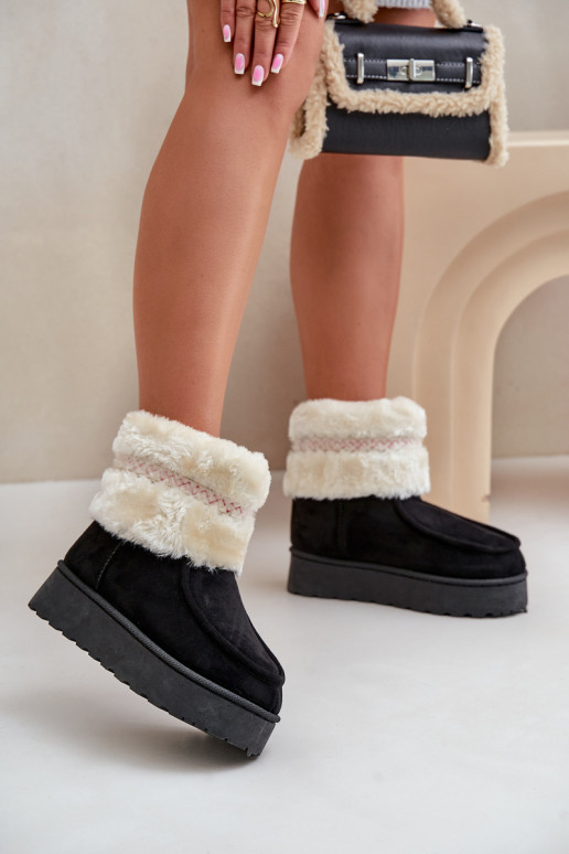 Women's Snow Boots On Platform With Fur And Pattern Black Deepanti Women's Snow Boots On Platform With Fur And Pattern Black Deepanti