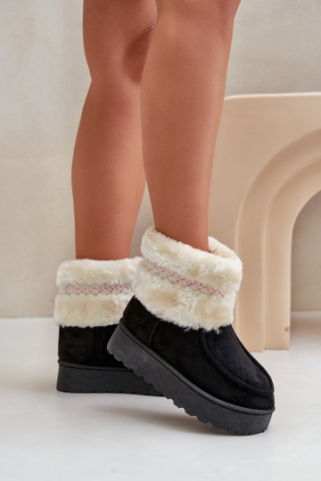 Women's Snow Boots On Platform With Fur And Pattern Black Deepanti 2