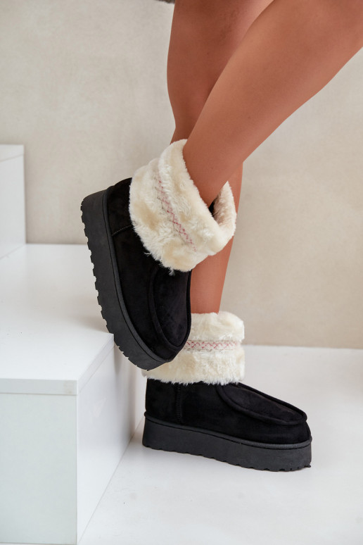 Women's Snow Boots On Platform With Fur And Pattern Black Deepanti Women's Snow Boots On Platform With Fur And Pattern Black Deepanti