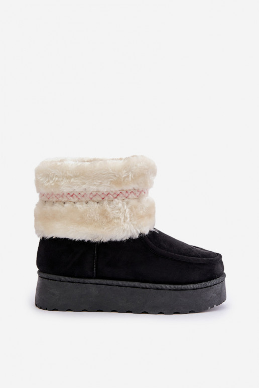 Women's Snow Boots On Platform With Fur And Pattern Black Deepanti Women's Snow Boots On Platform With Fur And Pattern Black Deepanti