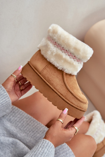 Women's Snow Boots On A Platform With Fur And Pattern Camel Deepanti 2