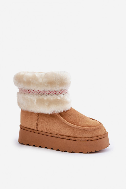 Women's Snow Boots On A Platform With Fur And Pattern Camel Deepanti Women's Snow Boots On A Platform With Fur And Pattern Camel Deepanti
