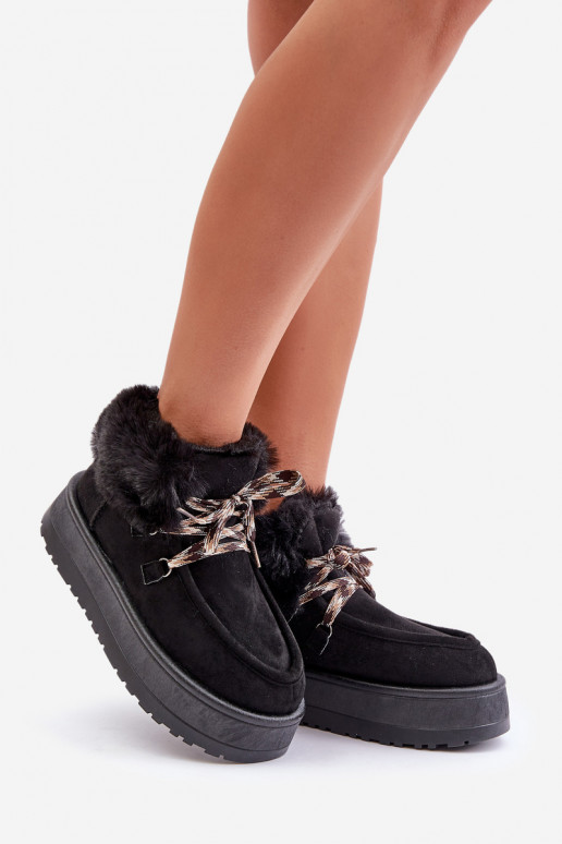 Women's Lace-Up Snow Boots with Thick Sole Black Loso Women's Lace-Up Snow Boots with Thick Sole Black Loso