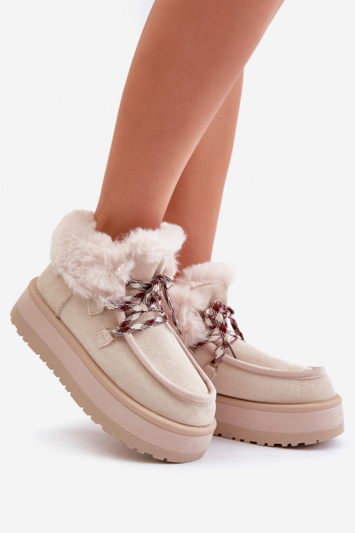 Low women's snow boots on a platform with fur light beige Neathren