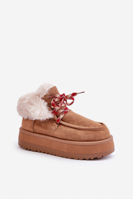 Low Women's Snow Boots On Platform With Fur Camel Neathren Low Women's Snow Boots On Platform With Fur Camel Neathren