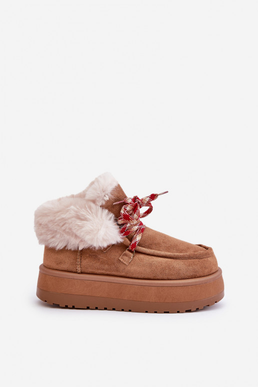 Low Women's Snow Boots On Platform With Fur Camel Neathren Low Women's Snow Boots On Platform With Fur Camel Neathren