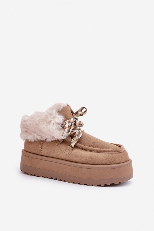 Low women's snow boots on a platform with fur dark beige Neathren Low women's snow boots on a platform with fur dark beige Neathren