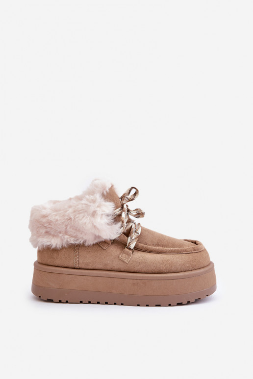 Low women's snow boots on a platform with fur dark beige Neathren Low women's snow boots on a platform with fur dark beige Neathren
