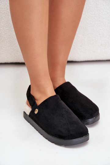 Women's Slippers On Thick Sole With Fur And Buckle Black Linneola 2