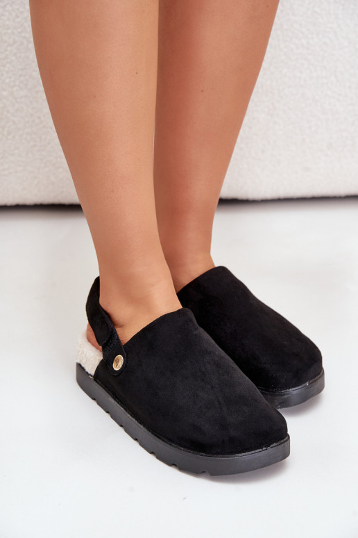 Women's Slippers On Thick Sole With Fur And Buckle Black Linneola Women's Slippers On Thick Sole With Fur And Buckle Black Linneola
