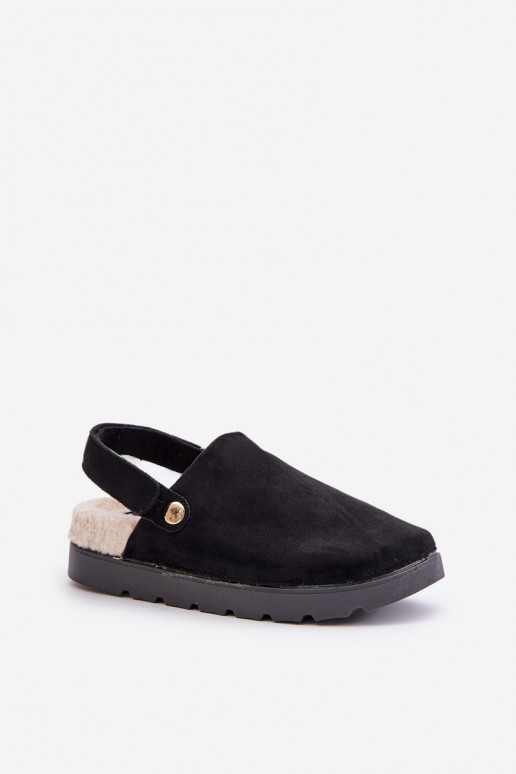 Women's Slippers On Thick Sole With Fur And Buckle Black Linneola Women's Slippers On Thick Sole With Fur And Buckle Black Linneola