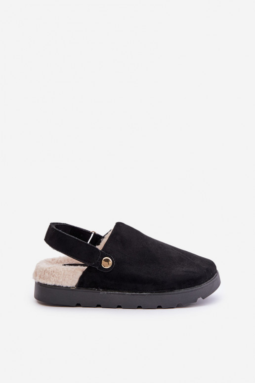 Women's Slippers On Thick Sole With Fur And Buckle Black Linneola Women's Slippers On Thick Sole With Fur And Buckle Black Linneola