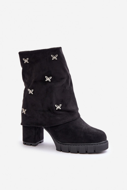 Embellished ankle boots with rolled cuff on heel black Esadora
