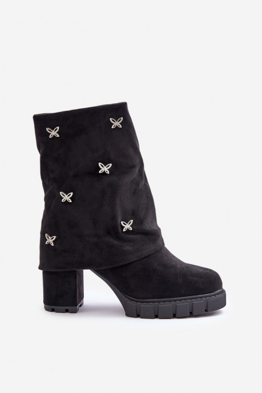 Embellished ankle boots with rolled cuff on heel black Esadora