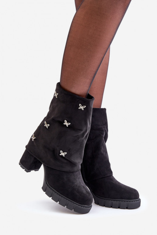 Embellished ankle boots with rolled cuff on heel black Esadora