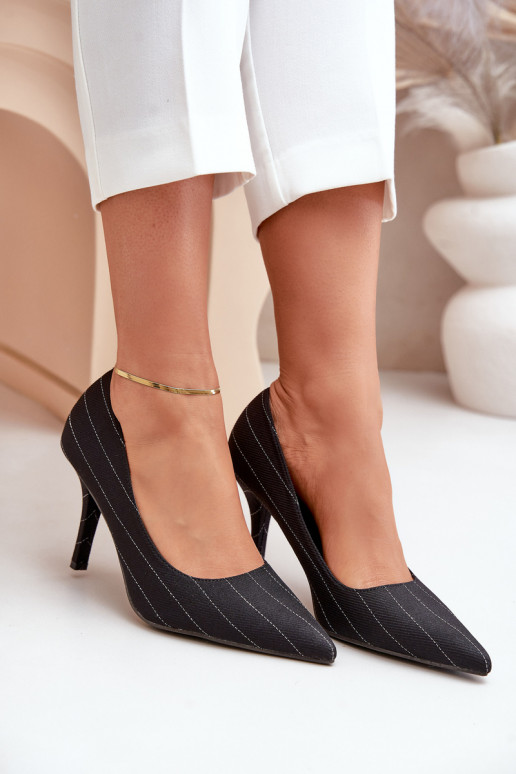 Fabric Women's Heels In Stripes Black Tifidra Fabric Women's Heels In Stripes Black Tifidra