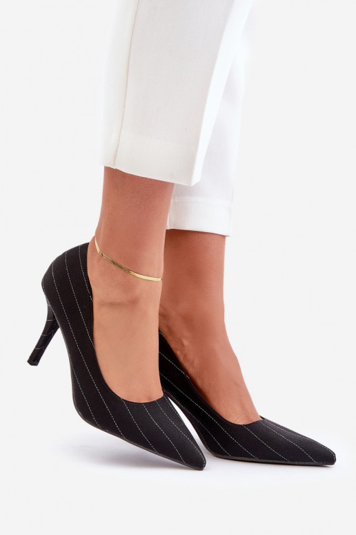 Fabric Women's Heels In Stripes Black Tifidra Fabric Women's Heels In Stripes Black Tifidra