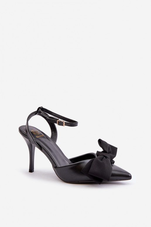 Eco Leather Heels With Bow Black Volamia