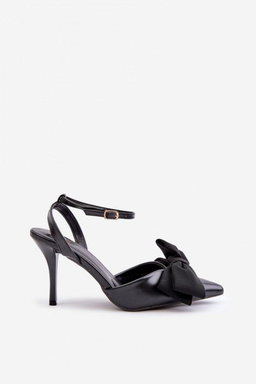 Eco Leather Heels With Bow Black Volamia