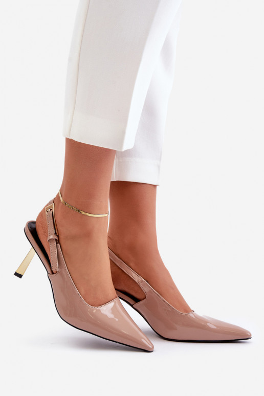 Lacquered Heels With Open Back Beige Filona Lacquered Heels With Open Back Beige Filona